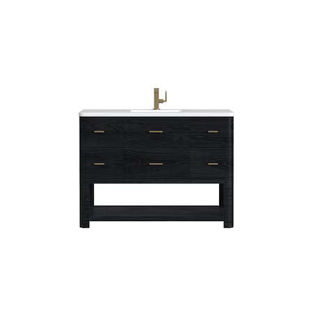 James Martin Vanities Lucian 48" Single Vanity, Carbon Oak w/ 3 CM White Zeus Quartz Top D704-V48-CBO-3WZ